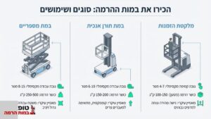 סוגי במות הרמה: מספריים, תורן אנכי ומלקטת הזמנות